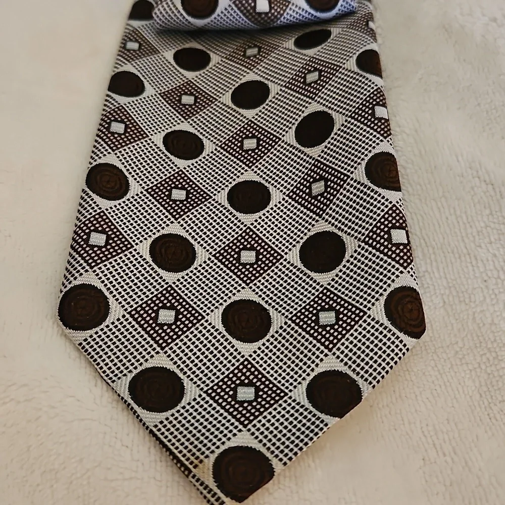 Vtg SEARS 1960s Brown and Silver Circle Atomic Patterned Wide Clip-on Tie
